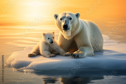 polar bear mom and cub on ice © RJ.RJ. Wave