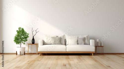 View of white living room in scandinavian style