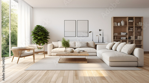 View of white living room in scandinavian style