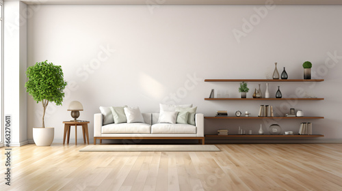 View of white living room in scandinavian style