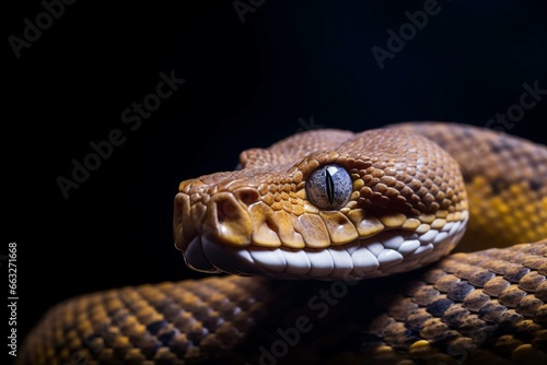 close up of a snake on a dark background. Generative AI