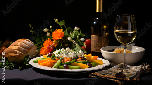 Table served salad wine