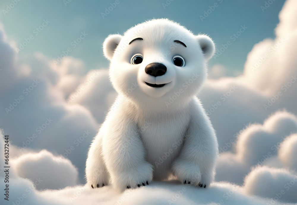 polar bear on a cloud, white polar bear, polar bear cub polar bear on a cloud, white polar bear, polar bear cub