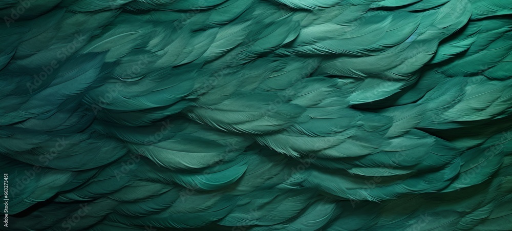 Abstract background texture - Closeup detail of dark green colored feathers, top view