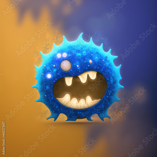 Blue Virus with an Open Mouth - A Tiny World in the Futuristic Outer Space Universe photo