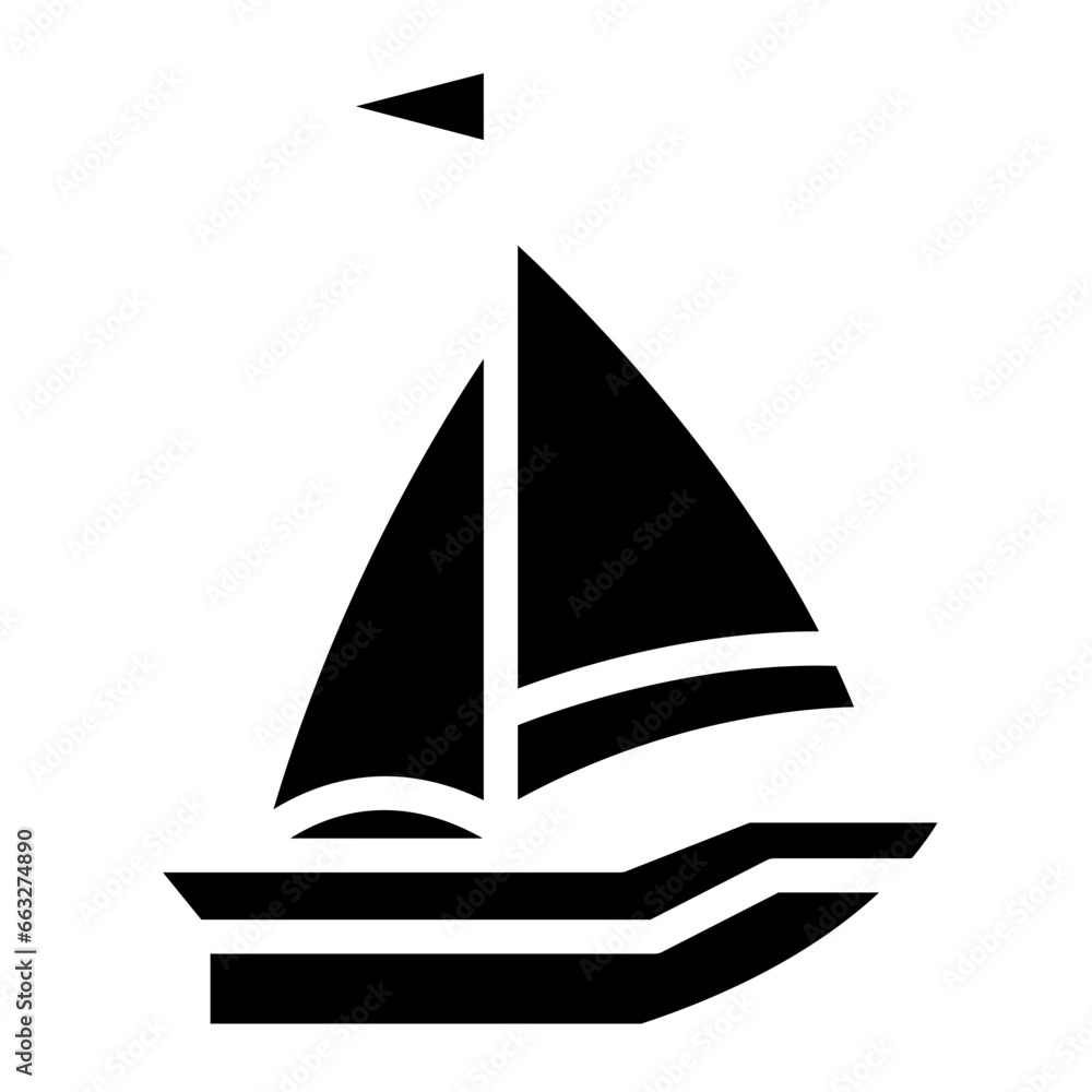 Sailboat on Sea Ocean with glyph icon style Sailboat on Sea Ocean with glyph icon style