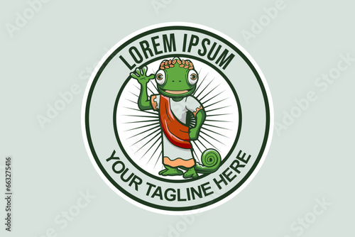 Chameleon dressed toga cartoon character logo vector template