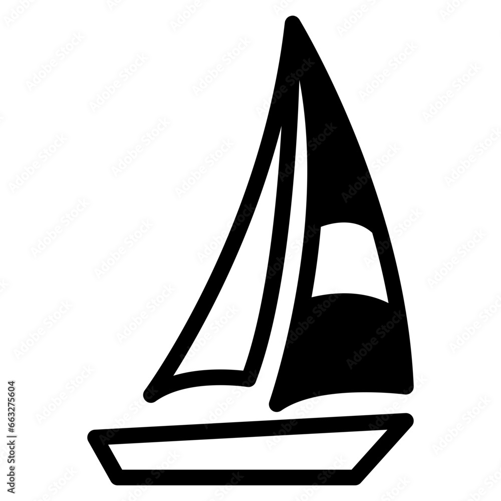 Sailboat on Sea Ocean with black fill icon style Sailboat on Sea Ocean with black fill icon style