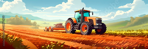powerful tractor plowing a vast, open field, churning the rich soil in preparation for planting crops. Generative AI photo