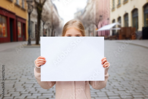 child hand hold blank paper