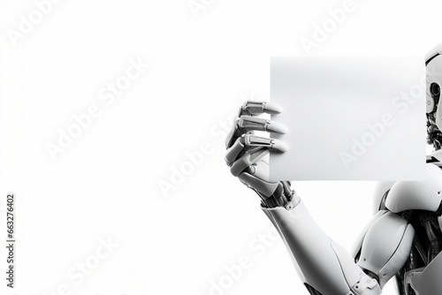 robot hand hold blank paper
