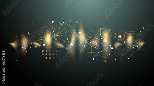 Sound wave with plexus effect. Dynamic vibration wallpaper. Frequency pulse modulation vector illustration.