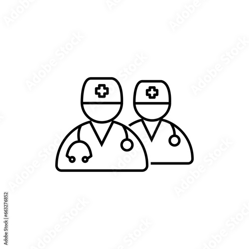 A group of medical professionals. Comprehensive medical care. Vector linear icon isolated on white background.
