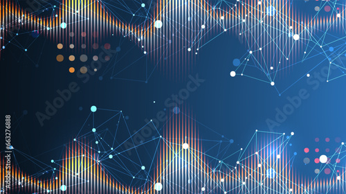 Sound wave with plexus effect. Dynamic vibration wallpaper. Frequency pulse modulation vector illustration.