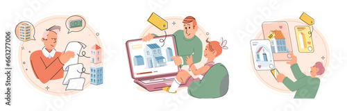 House for sale. Vector illustration The buying house concept appealed to those seeking stability and investment The property with mortgage offered opportunity for homeownership People looking for home