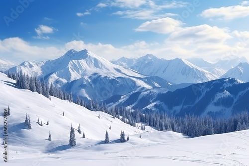 panorama of winter mountains with snow. copy space background, generative ai © Nia™