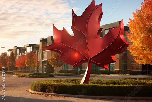 Markham: Canadian city in Ontario province with a photo of the Canadian maple leaf. Generative AI