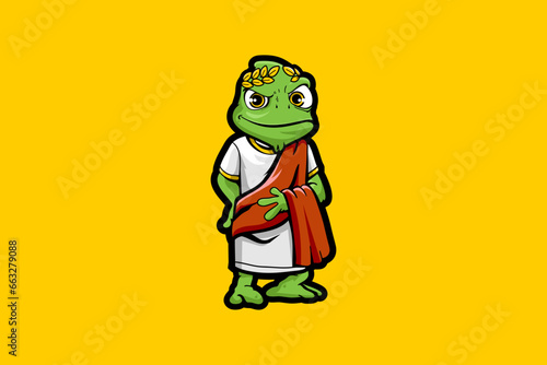 Chameleon dressed toga cartoon character vector template