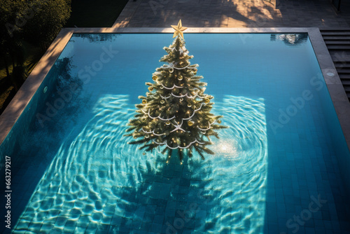 christmas tree in the pool