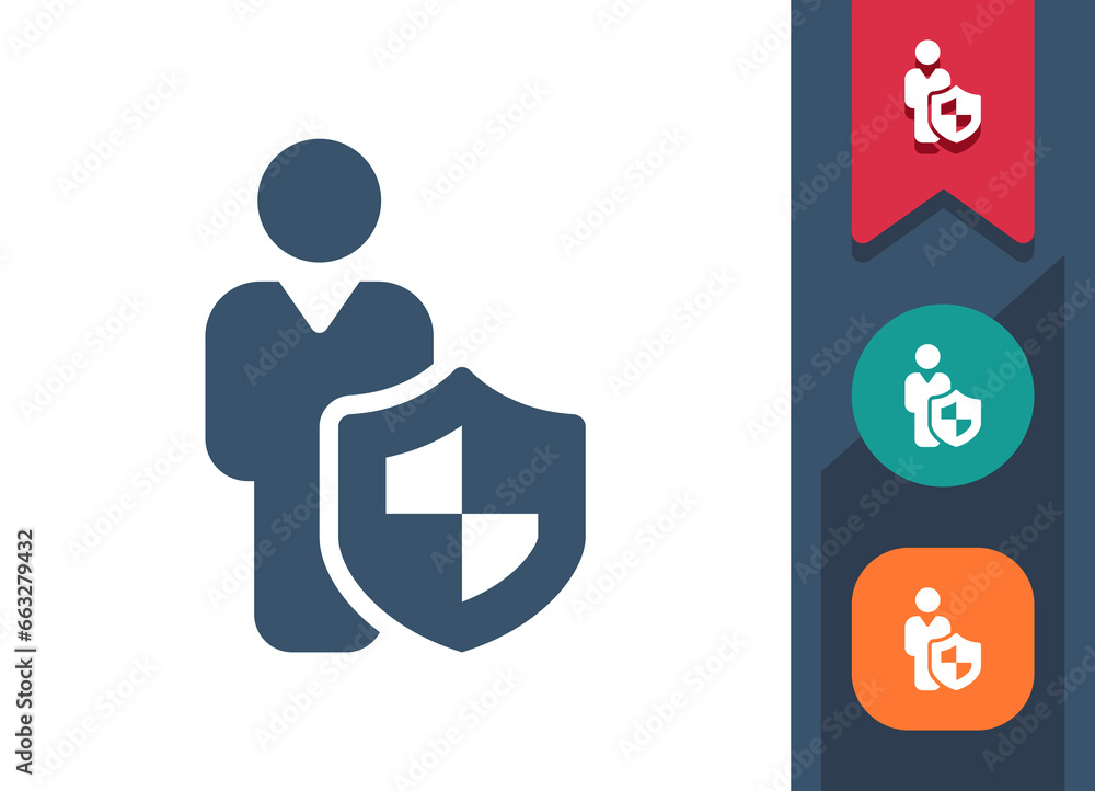 Life Insurance Icon. Man, Shield, Security Agent, Bodyguard Life Insurance Icon. Man, Shield, Security Agent, Bodyguard