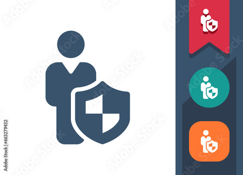 Life Insurance Icon. Man, Shield, Security Agent, Bodyguard