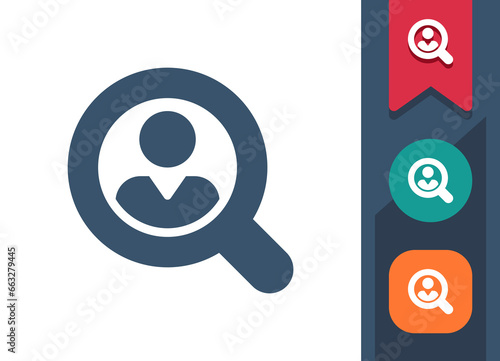 Magnifying Glass Icon. Magnifier, Man, Human Resources, Investigation