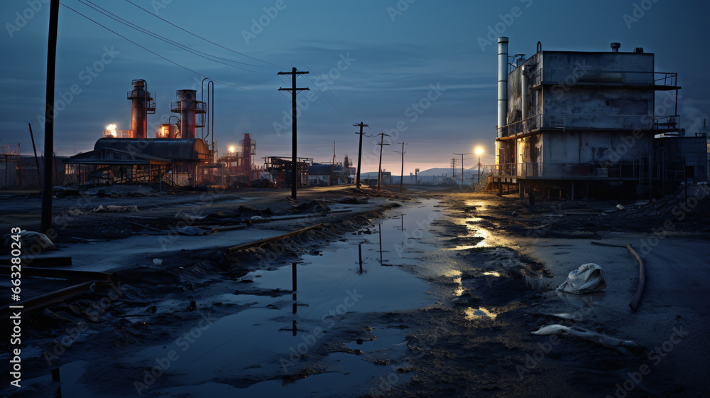 abandoned city in the evening