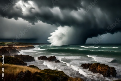 storm over the sea generated by AI technology