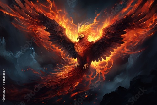 colorful beautiful burning phoenix illustration