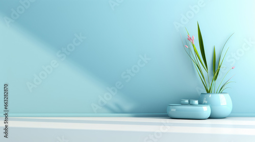 Empty room and vase of plant on floor with copy space