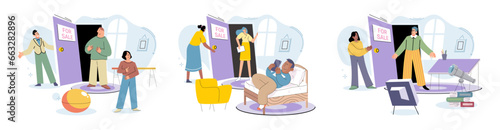 House for sale. Vector illustration Renting and investing in house involved analyzing rental market and potential return on investment The mortgage loagreement outlined terms and conditions loan