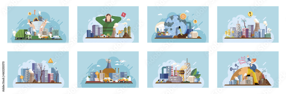 Industrial pollution. Dirty waste. Environmental pollution. Vector illustration. Smokes with smog are daily sight in many industrialized cities Trash emission strategies must include community Industrial pollution. Dirty waste. Environmental pollution. Vector illustration. Smokes with smog are daily sight in many industrialized cities Trash emission strategies must include community