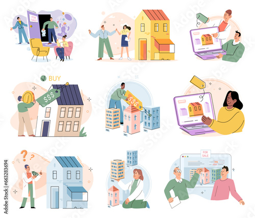Buying and choosing housing. Vector illustration The buyer made informed decision based on investment potential The purchase residential property was significant milestone The business expanded into