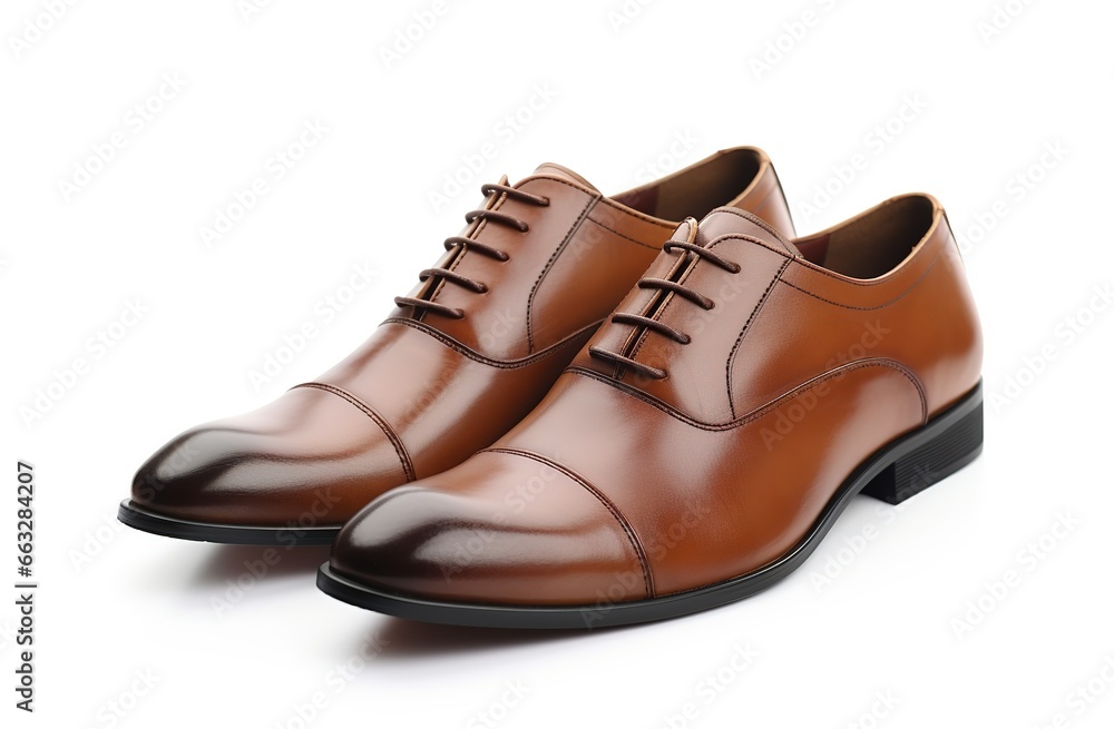 Nice quality brown leather men's shoes on a white background