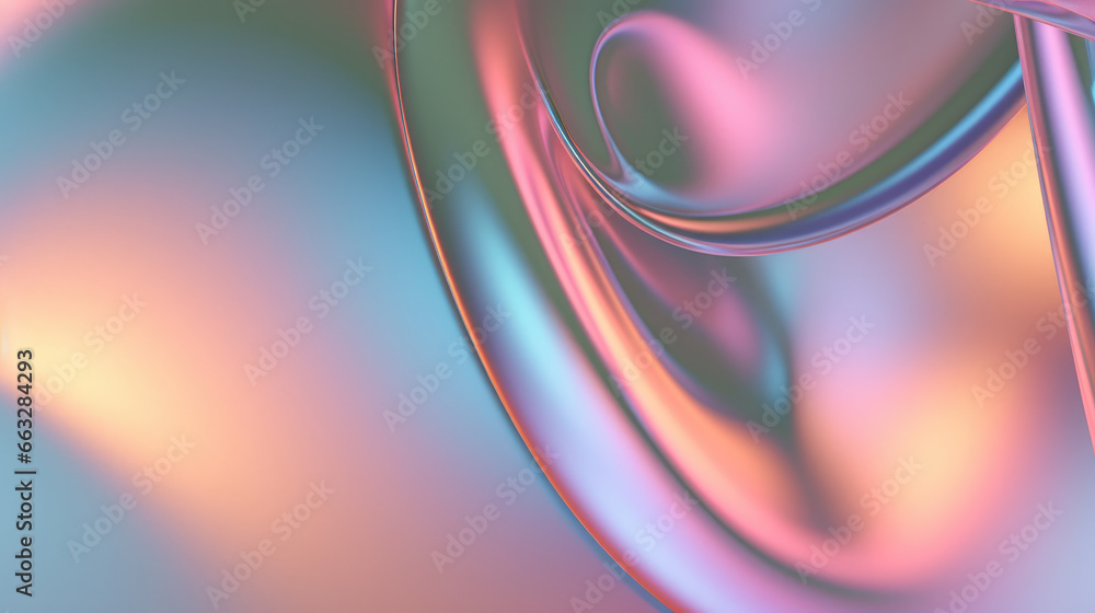 Obraz premium Chromatic Glass translucent Pastels Vibrant Background, chrome abstract wallpaper iridescent neon holographic gradient. Design visual element for banner, header, poster, cover, soft pop