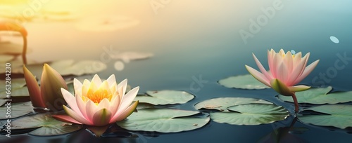 Pink lotus flowers on the water are very beautiful