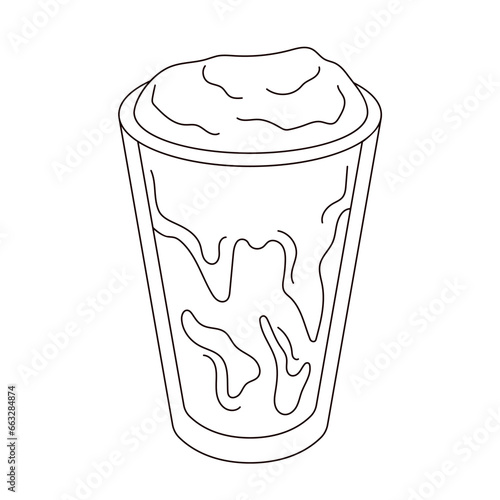 Iced cold brew coffee in line art style. Sketch, doodle. Vector illustration isolated on a white background.