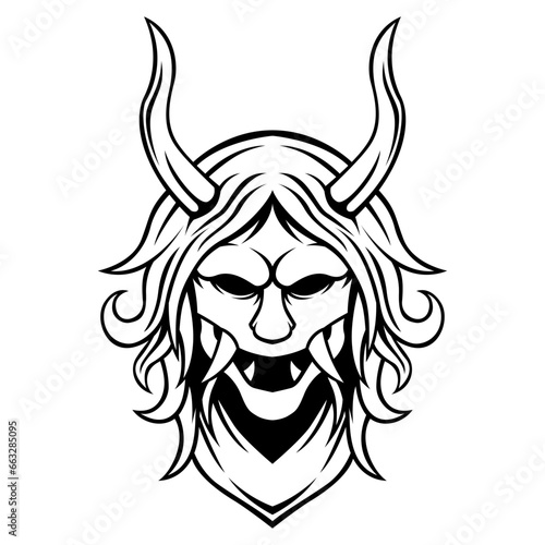 Shinigami Logo. Black And White Ronin Oni Demon Vector Mascot template