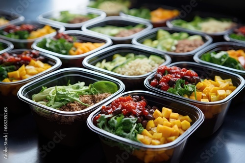 Lunch Boxes Filled With Readytogo Meals. Сoncept Healthy Meal Prep, Convenient Lunch Options, Portable Lunch Solutions © Anastasiia