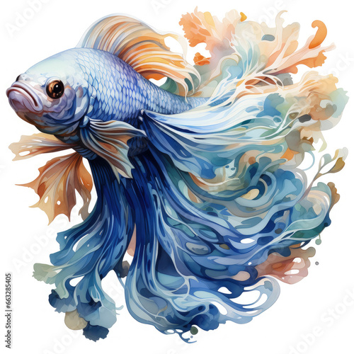 Watercolor Betta fish Illustration, Generative Ai