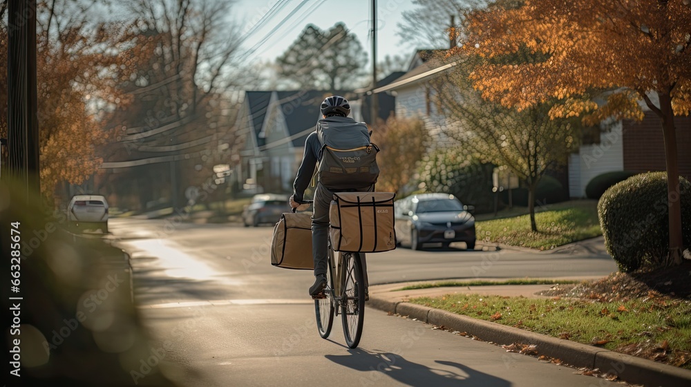 courier package delivery person using bicycle