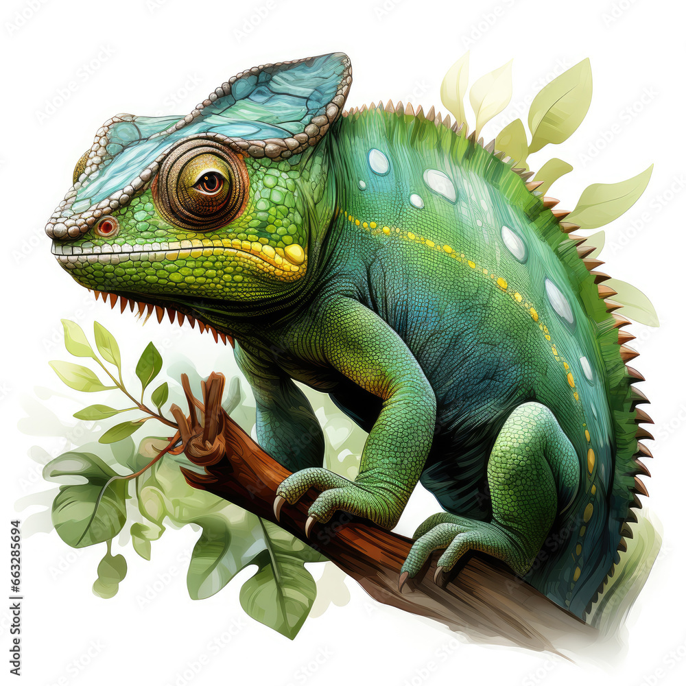 Obraz premium watercolor Chameleon Teaclipart, Generative Ai