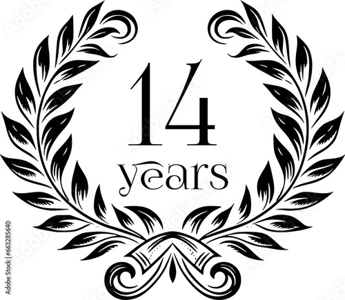 Vintage Laurel Wreath Anniversary Graphic with 14 Years - Versatile Vector Design for Celebrations and Corporate Use