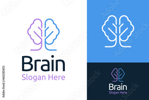 Creative Natural Tree Plant with Brain Leaf Mind Grow Logo Design Branding Template