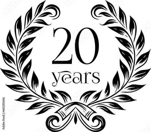 Vintage Laurel Wreath Anniversary Graphic with 20 Years - Versatile Vector Design for Celebrations and Corporate Use