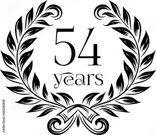 Vintage Laurel Wreath Anniversary Graphic with 54 Years - Versatile Vector Design for Celebrations and Corporate Use