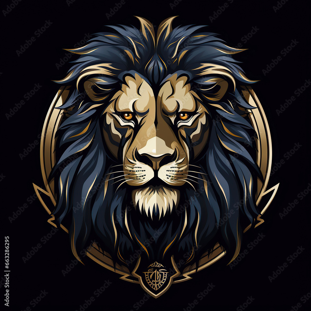 round logo tattoo with a lion head on black background