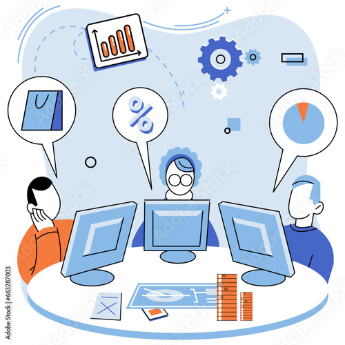 Promotion discount sale. Vector illustration. Flash sale online, surprise party in digital marketplace Sales index, litmus test of products success Forecast of future sales, peek into crystal ball of