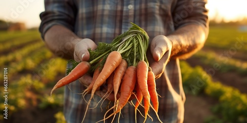 a farmer holds harvested carrots