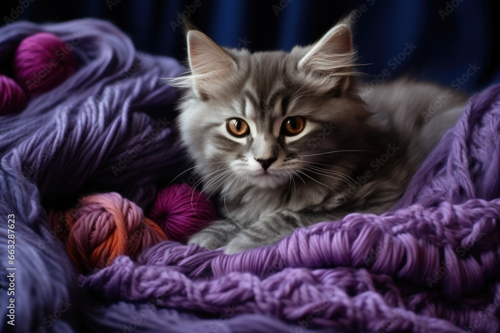 A cute and fluffy kitten with beautiful fur, resting comfortably in a cozy home, radiating adorable charm. A cute and fluffy kitten with beautiful fur, resting comfortably in a cozy home, radiating adorable charm.